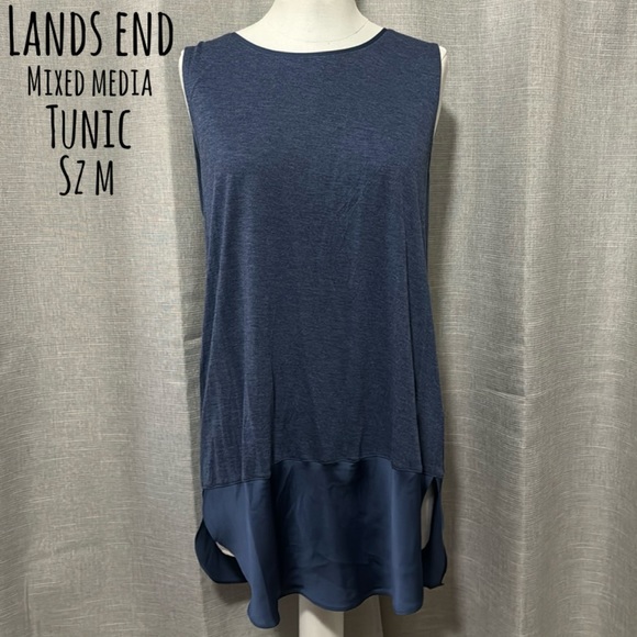 Gorgeous Lands End Tunic Style Tank-Sz M(10/12)-Satiny Trim-Blue-Rayon - Picture 1 of 16